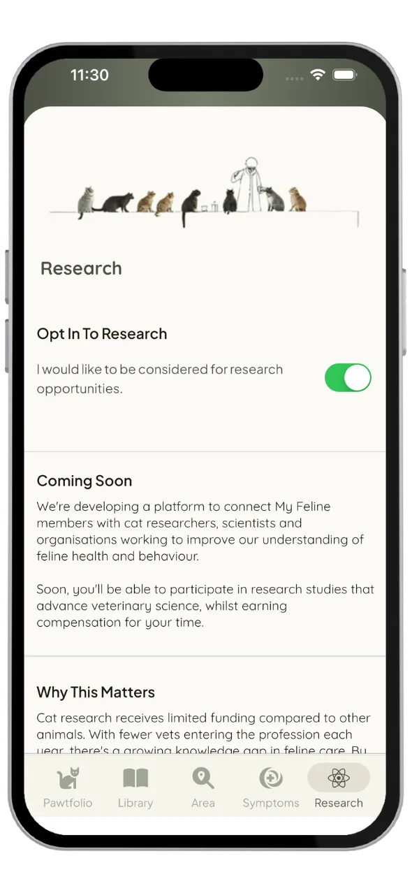 My Feline Research section for participating in feline studies