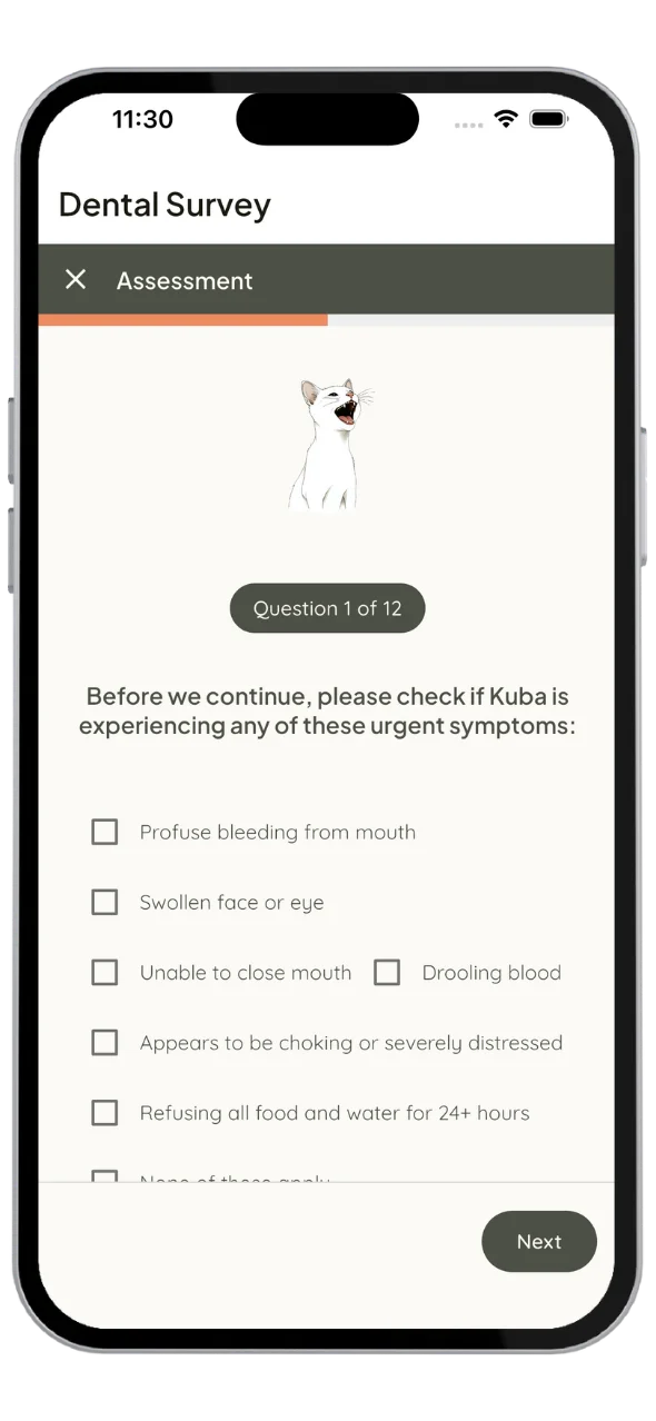 My Feline Symptom Checker survey for cat health assessment