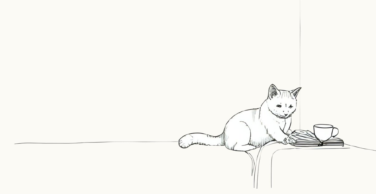 Illustration of a cat lounging with a book and cup of tea