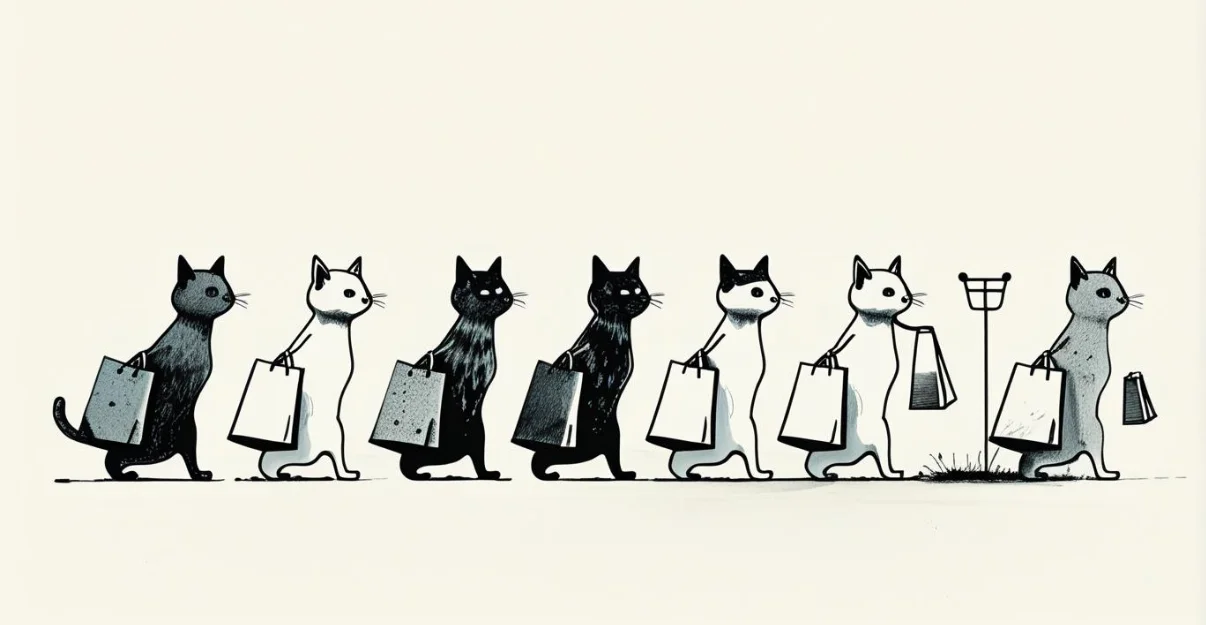 Illustration of cats carrying shopping bags
